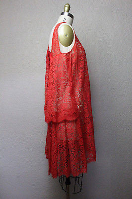 Vintage 60's Red Sheer Lace Dress Sz Small