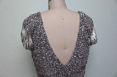 Theia Silver Beaded Sequins Party Dress Sz 6 Retail $695