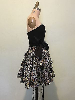 Diane Von Furstenberg Black Multi Colored Strapless Dress Sz 4 Retail $430