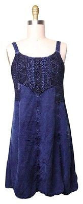 Raya Sun Blue 90's Indian Cotton Rayon Embroidered Chambray Sun Dress Sz M