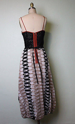 Geometric Ethnic Print Dress With Asymmetrical Trimmed Ballon Skirt Sz 4