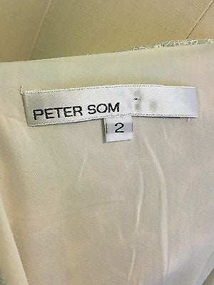 Peter Som Blue Green White Lace Trim Silk Dress Sz 2