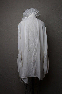 Escada Off White Silk Blouse with Lace Trim And Ruffles Sz 14 Retail $1050