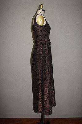 Victor Costa Romantica Vintage Bronze Metallic Knit Gown Dress Sz S