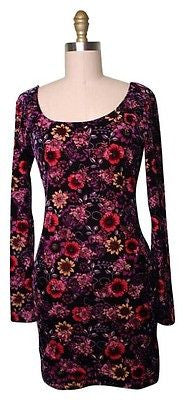 Candie's Purple Multi Long Sleeve Velvet Burnout Floral Mini Dress Sz S