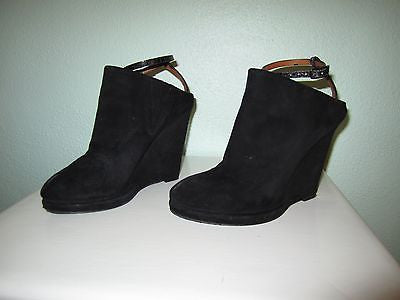 Givenchy Black Suede Ankle Strap Wedge Mules Sz 38