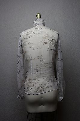 Alexander McQueen Sheer Chiffon Blouse With Music Note Print Sz S Retail $1095