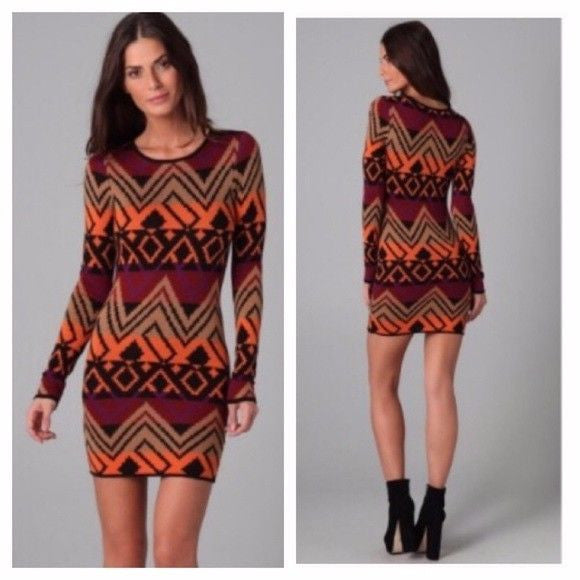 Torn by Ronny Kobo Aztec Print Wool Sweater Dress Size M Retail $260