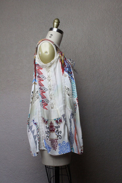 Etro Bohemian Aztec Silk With Beaded Top White Multi Color Sz 38 Retail $875