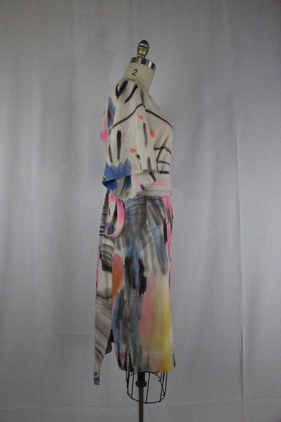 Fort Makers Naomi Clark Hand Painted Abstract Print Silk Dress Size S