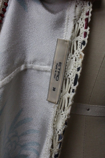 Etro Bohemian Aztec Silk With Beaded Top White Multi Color Sz 38 Retail $875