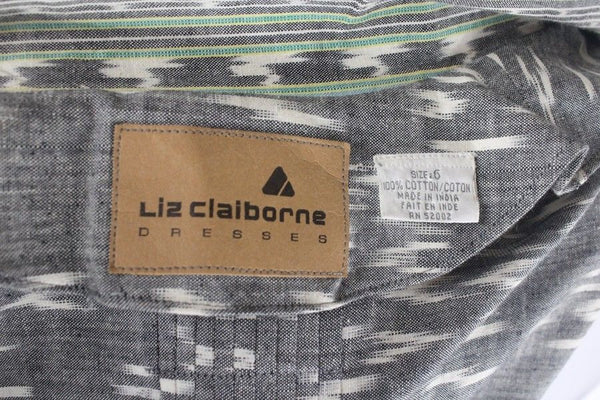 Liz Claiborne Grey And White Southwestern Aztec Print Cotton Shirt Dress Size M