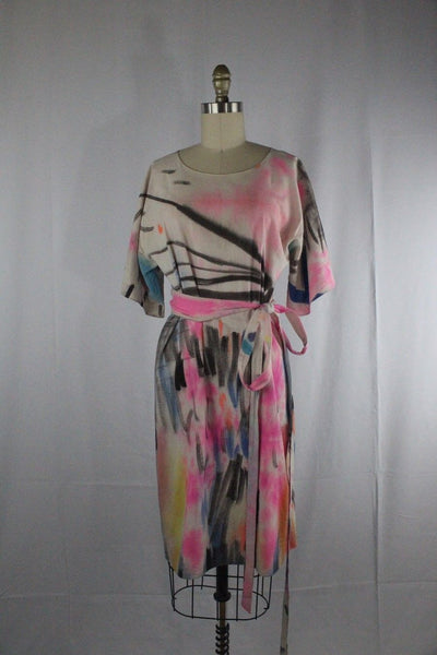 Fort Makers Naomi Clark Hand Painted Abstract Print Silk Dress Size S