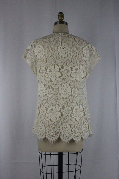 Dolce & Gabbana Cream Short Sleeve Floral Lace Top Size M Retail $1295
