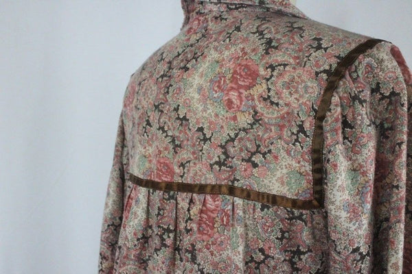 1970's Vintage Cotton Floral Peasant Sleep Gown Maxi Dress Size Small