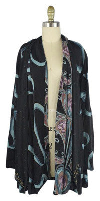 Carole Little Black Blue Rayon Open Drape Printed Cardigan Top Size 12