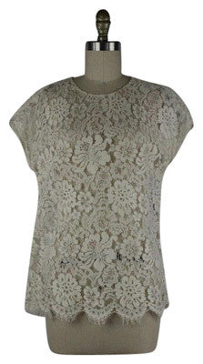 Dolce & Gabbana Cream Short Sleeve Floral Lace Top Size M Retail $1295