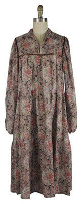 1970's Vintage Cotton Floral Peasant Sleep Gown Maxi Dress Size Small