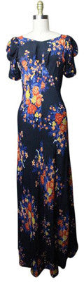 40's Vintage Inspired Long Floral Maxi Bias Cut Dress Sz S